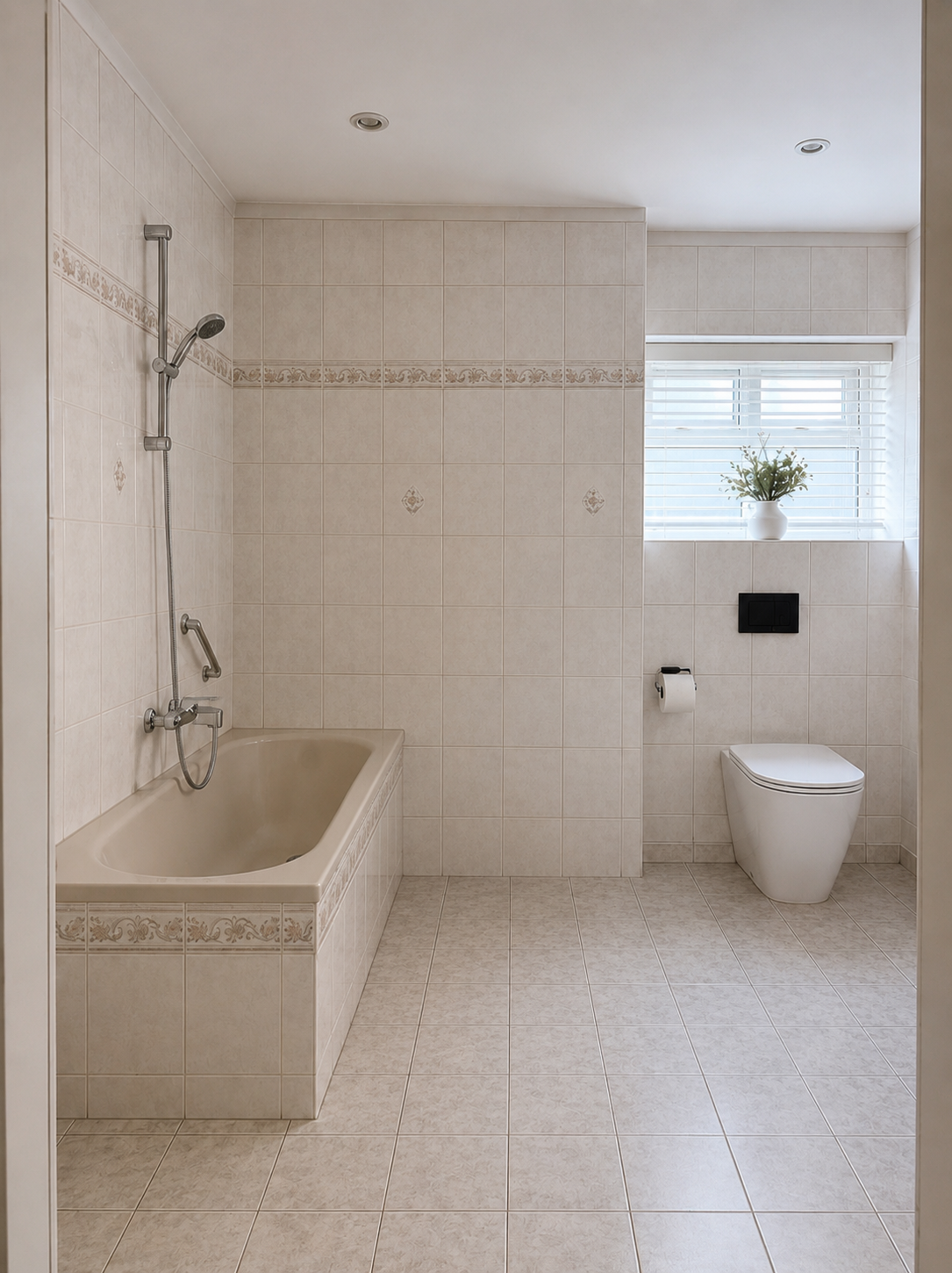Bestaande badkamer met ligbad en hoge badrand